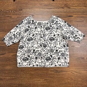 Lane Bryant Womens 18/20 Cardigan Sweater Floral Black White Button Front